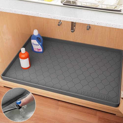 WINISOK Unterbeckenmatte – 78,7 x 55,9 cm, wasserdichter Einsatz für Küchen- und Badezimmerschrank, Regalschutz, Mehrzweck, Organizer und Aufbewahrung, flexible Silikon-Abtropfschale