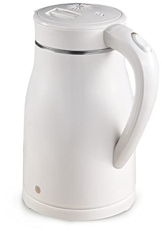 RBUDSPOLF Electric Kettle Double Wall Cool Touch Brushed Stainless Steel Jugs Kettle, Fast Boiling Heater, Tech for Coffee, Tea, Hot Water, Safety Lock, 1.8L/White