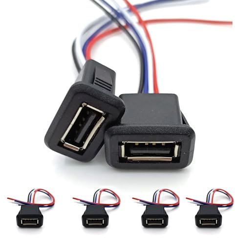 JYCONNECTS 6 prese USB-A da incasso, presa micro USB-A a 4 poli, saldare con 4 fili, 3A di ricarica rapida tipo A femmina con fibbia a scatto