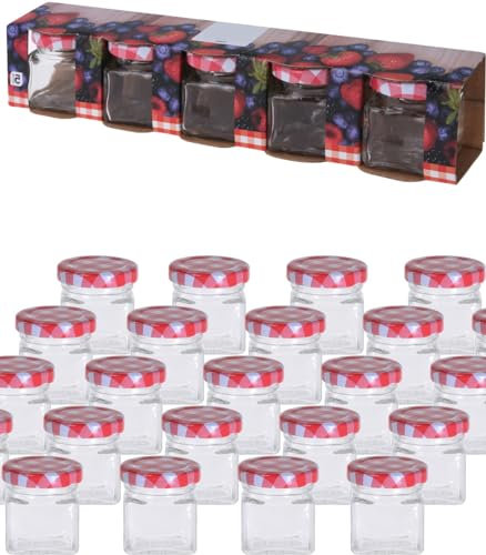 Flaschen-Fuchs 20er Set Marmeladengläser klein 50ml mit Deckel mini Gläser Einmachgläser kleine Gläser mit Deckel kleine Honiggläser mit Schraubverschluss Schraubgläser Nachtisch