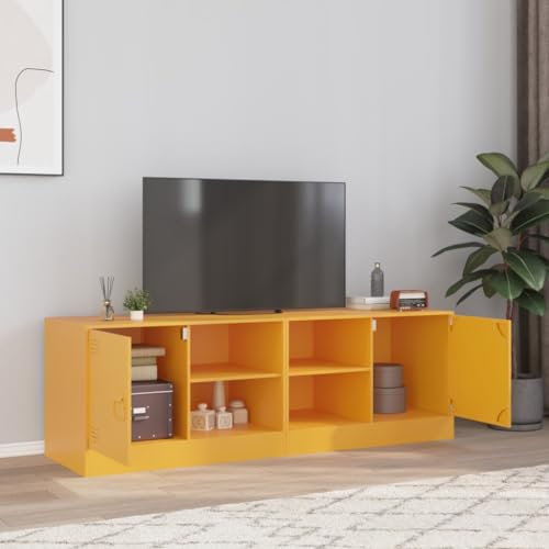 IKAYAA TV Cabinet with storage Metal TV Stand Cabinet Steel TV Stand Cabinet Industrial TV Unit TV Table Cabinet Sideboard-mustard yellow-67x39x44 cm/2 pcs
