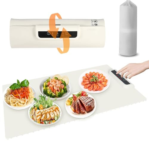 Electric Warming Tray, Foldable Silicone Food Warming Mat with 3 Timers, 3 Temperature, Full Surface Fast Heating, Portable Tabletop Roll Up Food Warmer for Buffet Server Party, Home Dinner, Gathering