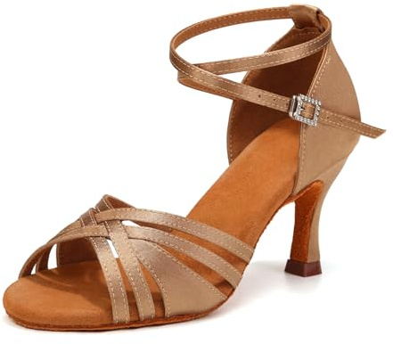 YCALCP Kvinnor Flickor Damer Ballroom Latin Tango Dansskor Klackade Salsa Latin Dans Öppna Tå Skor,EM-L3049,7.5cm
