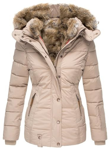 Damen Winterjacke (XS-6XL) Steppjacke hochstehender gefütterter Kragen geringes Eigengewicht Jacke Abnehmbare Ärmel Damen Strickjacke Mit Kapuze Damen Kurz 3 In 1 Jacke Damen