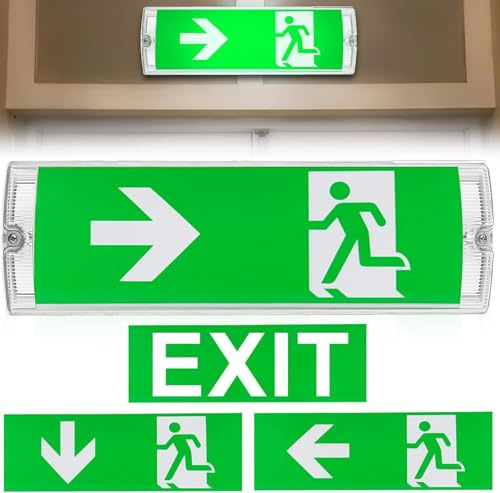Éclairage De Secours LED À Lumière Continue, Lampe De Secours Avec Batterie De Secours Jusqu'À 3h, IP65 Panneau De Sortie De Secours Avec 4 Pictogrammes De Sortie De Secours Pour Montage Mural (B)