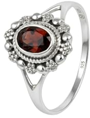 mantraroma Silberring Damen 925 Granat – Facettierter Edelstein Ring