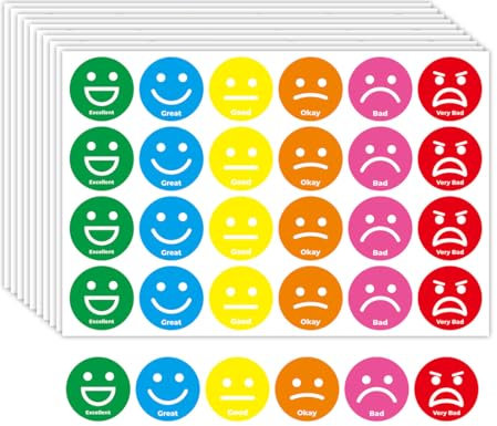 RDNKVB 600 Felice,Triste,25mm Pezzi Smile Adesivi Etichetta- Smile Adesivi per Insegnanti, Felice Bollini -Mega confezione adesivi faccine sorridenti,6 Colori