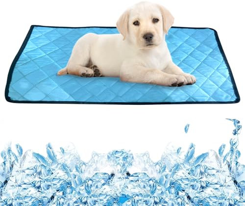 Dog Cooling Mat, Cooling Mat for Dogs, Washable Ice Silk Cooling Mat, Comfortable and Breathable, Can be Used in Cages, Indoors and Outdoors, Suitable for Pets Under 25 Catties, 50*35cm, Blue