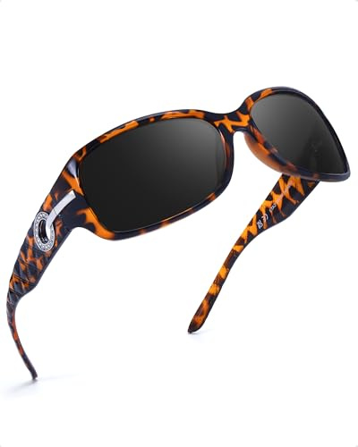 LVIOE Retro Polarized Sunglasses for Women UV400 Protection | Trendy Wraparound Rhinestone Designer Style Shades