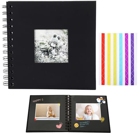 WOLMIK Álbum de fotos para personalizar, 165 x 165 mm, 20 hojas, páginas negras, libro de fotos para pegar, juego de álbumes de recortes para bebé, familia, aniversario, cumpleaños, día de San