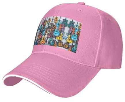 LLOTPQ Schwarze Baseballkappe für Damen und Herren – farbiger Akustik- und Gitarren-Druck, atmungsaktiv, perfekt für Sport, Reisen und Outdoor-Aktivitäten, rose, Einheitsgröße