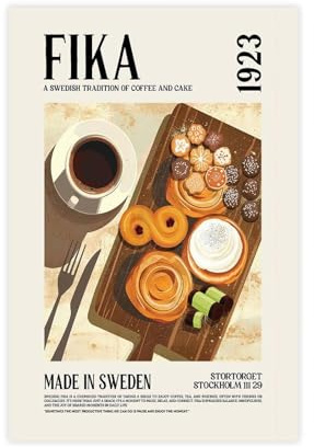 NCUDANK Schweden-Fika-Schokoladenkugel-Poster, Leinwandposter, Wandkunst, Dekordruck, Bild, Gemälde für Wohnzimmer, Schlafzimmer, Dekoration, 30 x 45 cm