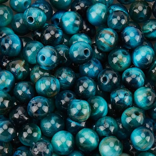 PONABEADIY 1 Box 6MM 120PCS Blue Tiger Eye Gemstone Beads with Hole Natural Round Stone Energy Dyed Smooth Loose Spacer Bead Bulk for Jewellery Making Earrings Bracelets Necklaces DIY Crafts Supply