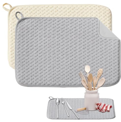 2 Stück Mikrofaser Abtropfmatte 38x50cm Saugfähige Abtropfmatte Spüle | Geschirr Abtropfmatte, Mikrofaser Trockenmatte, Geschirrabtropfmatte für Spüle, Esstisch, Küchengeschirr, Teetisch