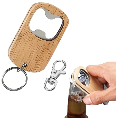 1 Pièce Décapsuleur en Acier inoxydable avec 1 Boucle,Porte Clé Ouvre Bouteille,Ouvre Bouteille avec Porte Clés Outil,Décapsuleur manuel en bois naturel,Pour Restaurant
