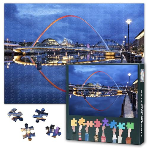 Newcastle Upon Tyne England Puzzles for Adults 1000 Pieces, Gateshead Millennium Bridge Jigsaw Puzzles, Adult Puzzle for Adults, Educational Fun Games or Toys for Elders Friends 20X27 INCH