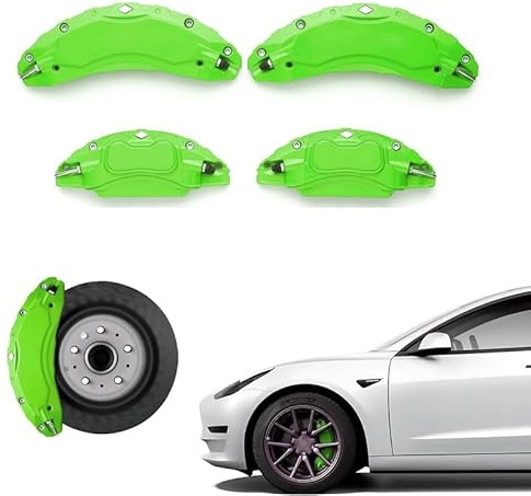 4 x Auto-Aufkleber für Radbremssattel für Ford Edge 2015-2024, Aluminiumlegierung Scheibenbremsschutzräder, Bremssattelschutzabdeckung, 28CM×7.5CM×6CM,Green