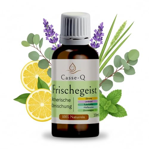Casse-Q Frischegeist Duftöl – 100% naturreine ätherische Öl-Mischung aus Lavendel, Pfefferminz, Eukalyptus, Zitrone, Zitronengras mit erfrischendem Aroma – ideal für Diffuser, Aromatherapie & Raumduft