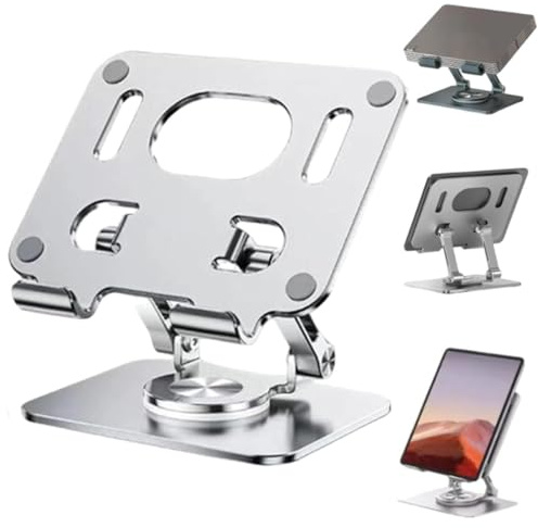 LUCKKY Rotiva Rotating Stand for Laptop, Laptopständer Höhenverstellbar, Laptop ständer mit 360 Drehbarer Basis, Faltbarer Ergonomischer Notebook-Ständer für Desk, Tablets, Laptops (Silber)
