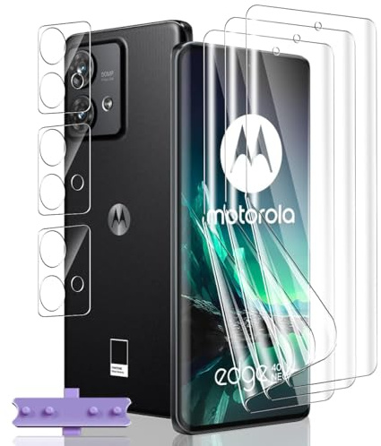 Jaavkkma 3 Piezas Protector Pantalla Flexible para Motorola Moto Edge 40 Neo + 3 Piezas Cristal Templado Protector Cámara, Anti-Arañazos, Película Protectora para Moto Edge 40 Neo - Película TPU Suave