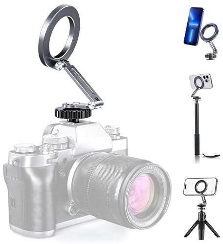 AuraTeck Magnetiche Handyhalterung Stativ Adapter, 360° Drehbar Kaltlichtschuh Handyadapter für iPhone Magsafe/iPad/Smarphones, Cold Shoe Smartphone Halter mit 1/4-20-Gewinde für Kamera/DSLR