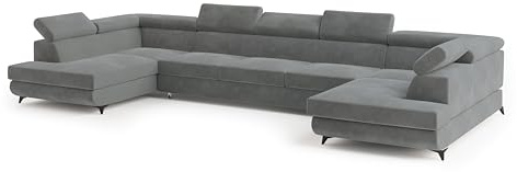 Masseno Ecksofa URMANO M mit Schlaffunktion U-Form, Glamour Sofa mit Bettkasten, Wohnzimmersofa, Couch, Soffa, Bettsofa, Couchgarnitur - Grau, Monolith 85