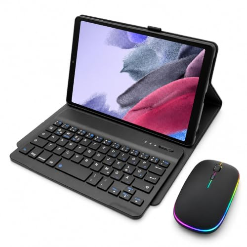 HLTOOP Tastatur Hülle Kompatibel mit Samsung Galaxy Tab A7 Lite 8.7 Zoll 2021(SM-T220/T225), [QWERTZ Deutsches], Abnehmbar Tastatur Schutzhülle mit Pencil Halter,Schwarz mit Maus