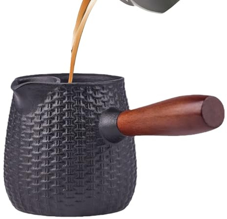 PhnkjGh Bouilloire À Thé En Fonte - Théière Pour Poêle D'une Capacité De 600 Ml - Bouilloire en Fonte avec Poignée en Bois - Pour le Voyage le Camping la Plage la Cuisine l'Ébullition les Adultes et