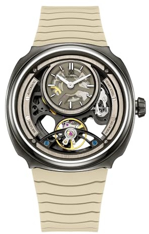 Daniel Gorman Skelettuhr für Herren mit leuchtendem Zifferblatt – 43 mm automatische mechanische Uhr, 5 ATM wasserdicht, Silikonarmband – Modell 8127, Khaki, Modern