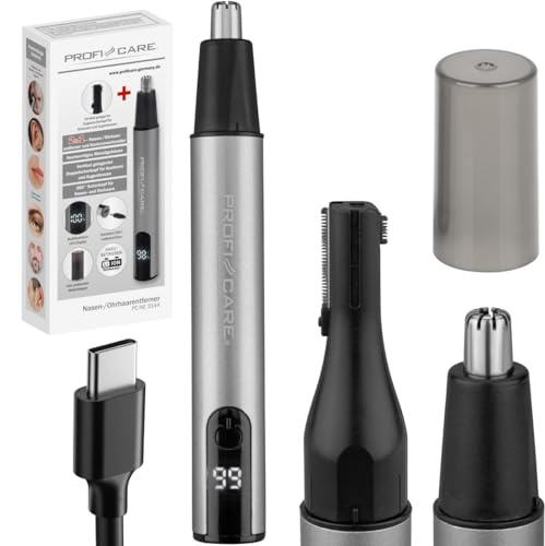 ProfiCare® Nasenhaartrimmer | für Nase, Ohren und Konturen | USB-C | für Männer und Frauen | schmerzfrei | Nasentrimmer | 360° Scherkopf | Nasenhaarentferner | Augenbrauenrasierer | PC NE 3144
