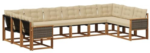 vidaXL Outdoor-Sofagarnitur mit Kissen 10 pcs Natur und Beige, Gartenmöbel, modernes Outdoor-Sofa, bequemes Lounge-Set für Ihre Terrasse, robust und stylisch