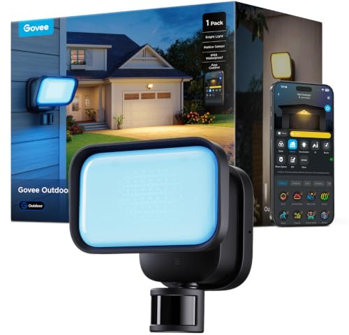 Govee LED Strahler Außen, 3000lm 6500K PIR-Sensor, IP65 Sicherheitsleuchte | RGBWW Secure Flutlicht, PIR 120°/15m Bewegungsmelder, Luminblend+ 10000K, 80+ Szenen, Alexa, Google, Matter, Garten & Balkon