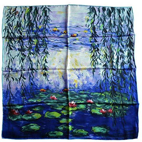 YSSP, 100 Silk Scarf Art Van Gogh and Claude Monets Paintings, Claude Monet-nympheas Blue, Medium