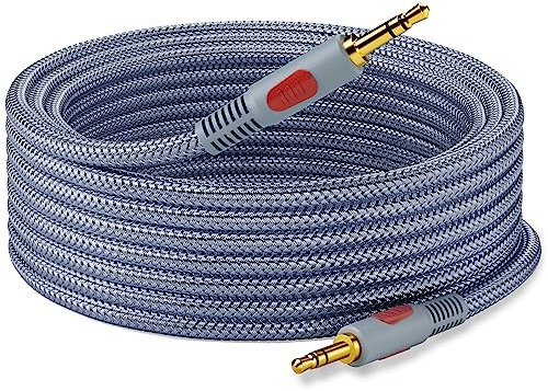 Ruaeoda 3.5mm Aux Cord 30 ft, Nylon Braid 3.5mm to 3.5 mm Audio Cable 1/8 Shielded AUX Headphone Cable Extension Male to Male Outdoor Auxillary Stereo Audio Cable Cord