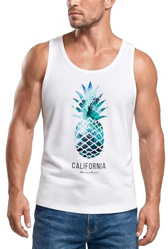 Neverless Herren Tank-Top Ananas Galaxy Galaxie Wasser Ozean Muskelshirt Muscle Shirt Weiss L