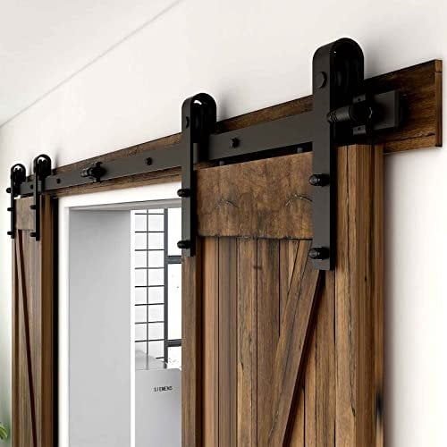 228cm-7.5FT Schiebetürbeschlag Set Schiebetürsystem Laufschiene Innentüren Trennwände Flaschenzug aus Karbonstahl, für Doppeltür