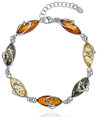 Copal Damen Armband Bernstein Echt Silber Natur Bunt Länge Flexibel Schmucketui Geschenk für Mutter