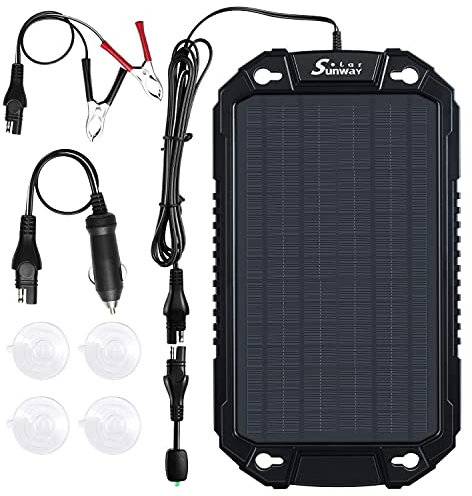 Sunway Solar Car Battery Trickle Charger & Maintainer 12Volt 8W Solar Panel Power Charger kit Portable Waterproof for Automotive RV Marine Boat Truck Motorcycle Trailer Tractor Powersports Snowmobile