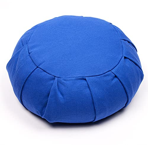 Myga RY1157 - Zafu Yoga Meditation Cushion with Washable Cover - Floor Cushion Pillow with Natural Buckwheat Filling - Soft Round Cotton Design - Blue