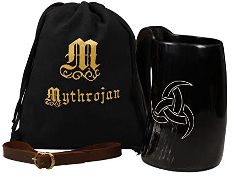 Mythrojan Viking Drinking Tankard with Medieval Buckle Leather Strap Wine Beer Mead Mug 800 ML - Polished Finish