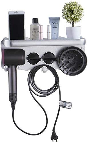 Leekayer Supersonic Hair Dryer Wall Mount Holder, Dyson Hair Dryer Bracket,For Dyson Hair Dryer Accessories Holder,punch-free Hair Dryer Holder Bathroom Storage Rack Care Tools (Sliver)