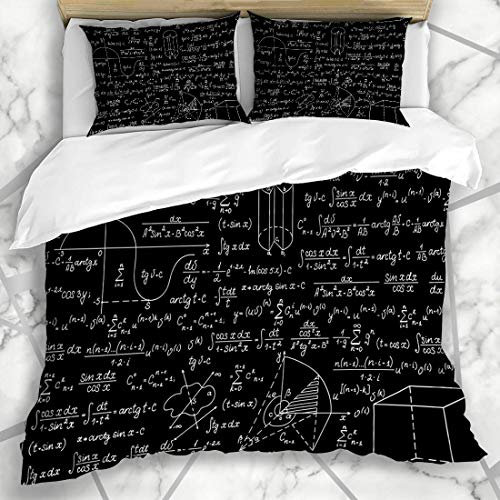 HARXISE Bettwäsche - Bettwäscheset Handschrifts-Formel-mathematische geometrische Diagramm-Mathe-Physik-Problem-komplexe Muster-Tafel Mikrofaser weich dreiteilig Mit 2 Kissenbezügen 135 * 200