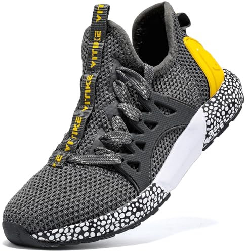 VITIKE Kinder Sneakers Jungen Mädchen Sneaker Jungen Turnschuhe Laufschuhe Schnürer Freizeit Schnürer Sportschuhe,821 Grau,36 EU