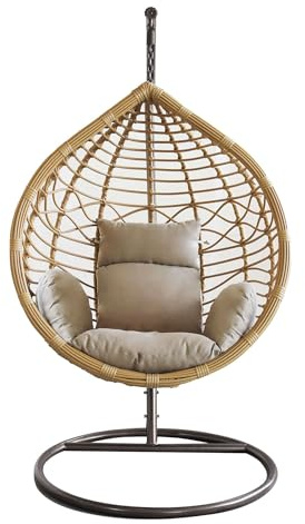 MilaniHome.it - Sedia Sospesa Poltrona A Dondolo Intrecciato In Rattan Per Casa E Giardino Con Cuscino