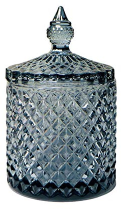 Sizikato Facettiertes Kristallglas mit Deckel, buntes dekoratives Glas, Schmuckbox, Wattestäbchen-Aufbewahrungsbehälter.