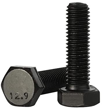 Bullone a vite a testa esagonale M10 x 35 mm, completamente filettato, acciaio legato grado 12,9, finitura ossido nero, quantità 10