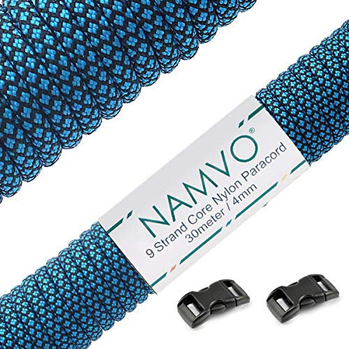 Namvo Paracord 4mm,100ft (31m), Paracord 550 9 Core Strand, Made of Tear-resistant 100% Nylon Cord, Versatile Type III Mil-Spec Paracord, Holds up to 250kg, Ideal for Outdoor Survival Camping Blue