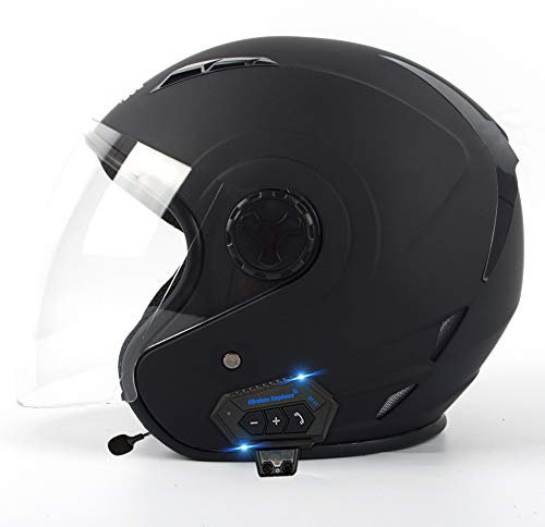 DYOYO Bluetooth Casque Jet Vintage 3/4 Casques Rétro Personnalité Approuvé ECER 22-05 Visiere UV Ouvert Pare-Soleil Matériau ABS Safety Scooter pour Hommes Femmes 57-62CM