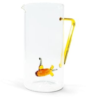 WD Lifestyle Karaffe aus Borosilikatglas, Gelb, 1,2 l, Zylinderform, Novelty, Glas-Karaffe, 15,5 x 10 x 20 cm, Dekor 'Yellow Submarine' innen, ohne Deckel, Haushaltswaren