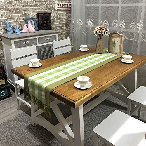 Cozomiz Gittermuster Tischläufer mit Quaste Esstisch Flaggen Restaurant Stickerei Tischläufer Dekoriert Hochzeit Tischband Tischdekoration 32x240cm Grün